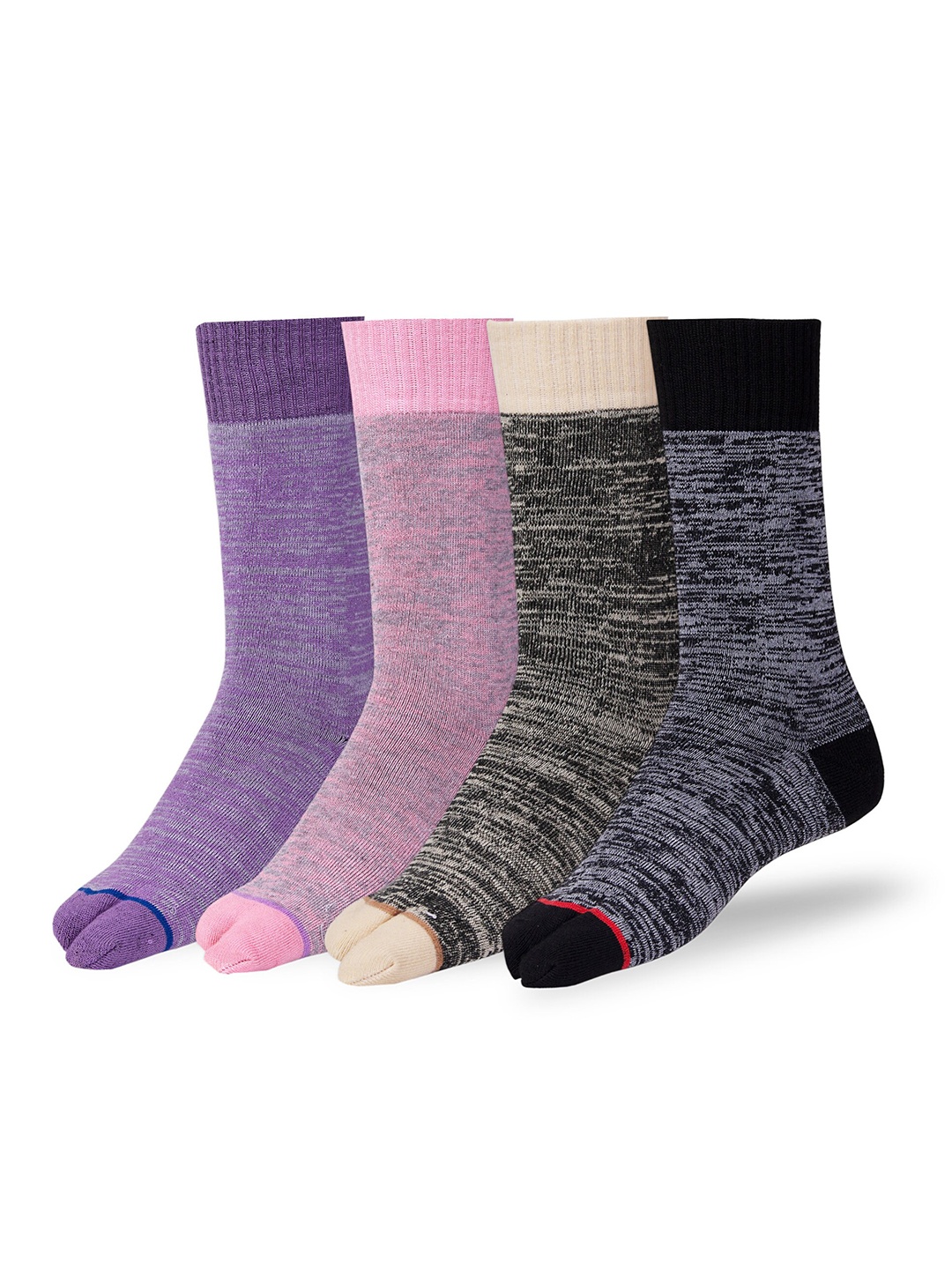 

RC. ROYAL CLASS Women Pack Of 4 Patterned Calf-Length Socks, Black