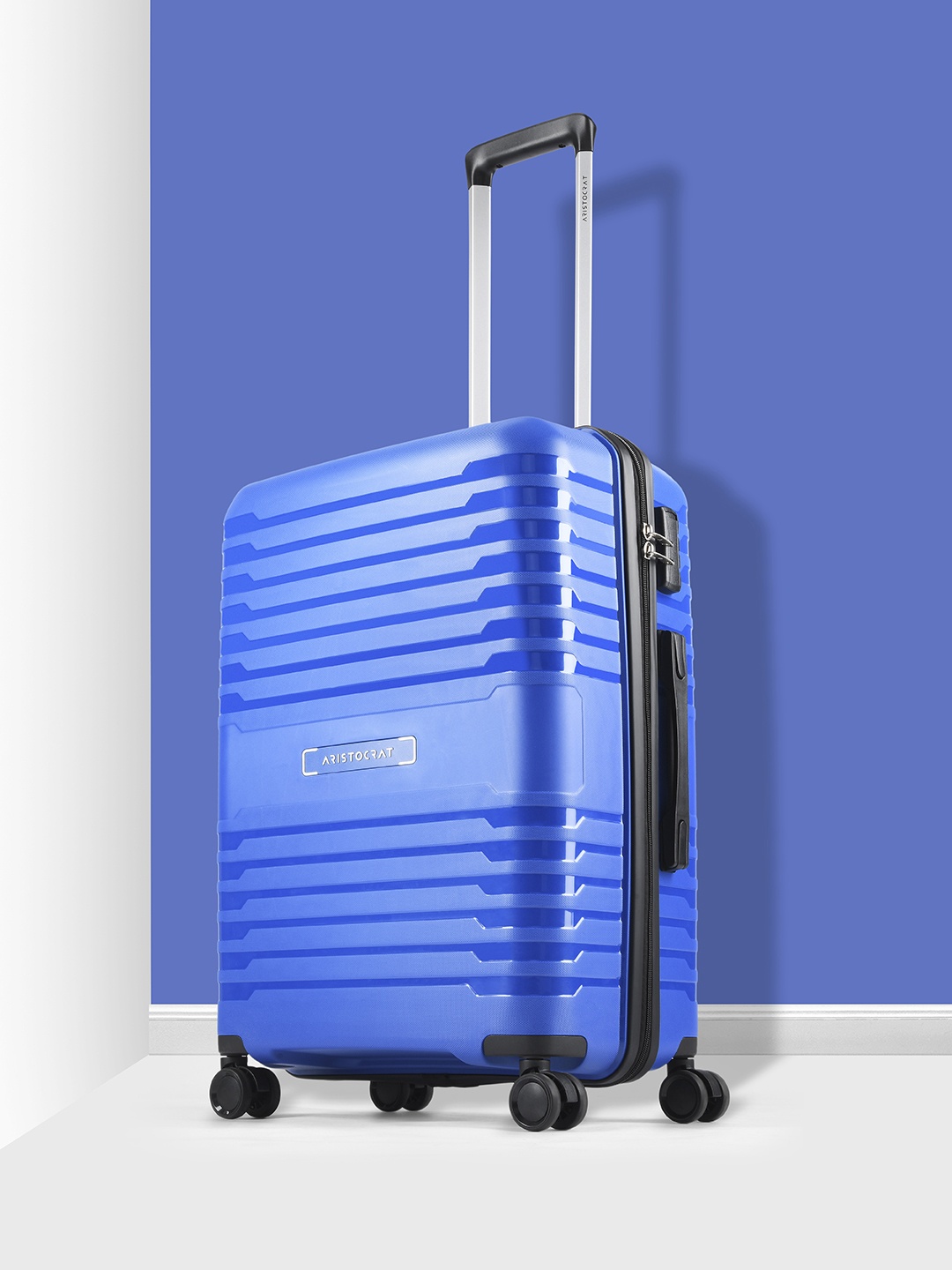 

Aristocrat Set of 3 Harbor 8W Textured Hard-Sided Large Medium & Cabin Trolley Suitcases, Blue