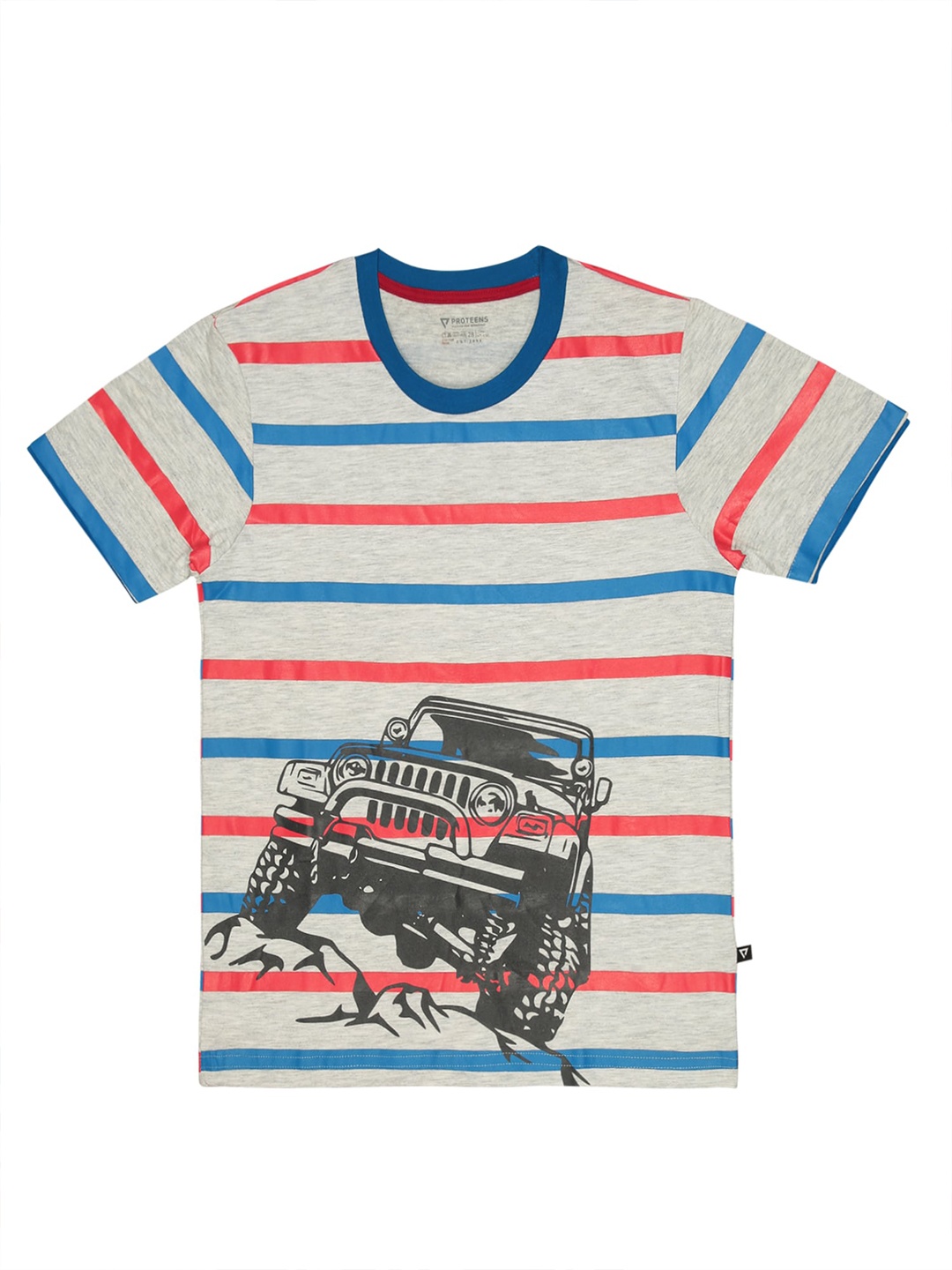 

Bodycare Boys Striped Round Neck Cotton Regular T-shirt, Grey