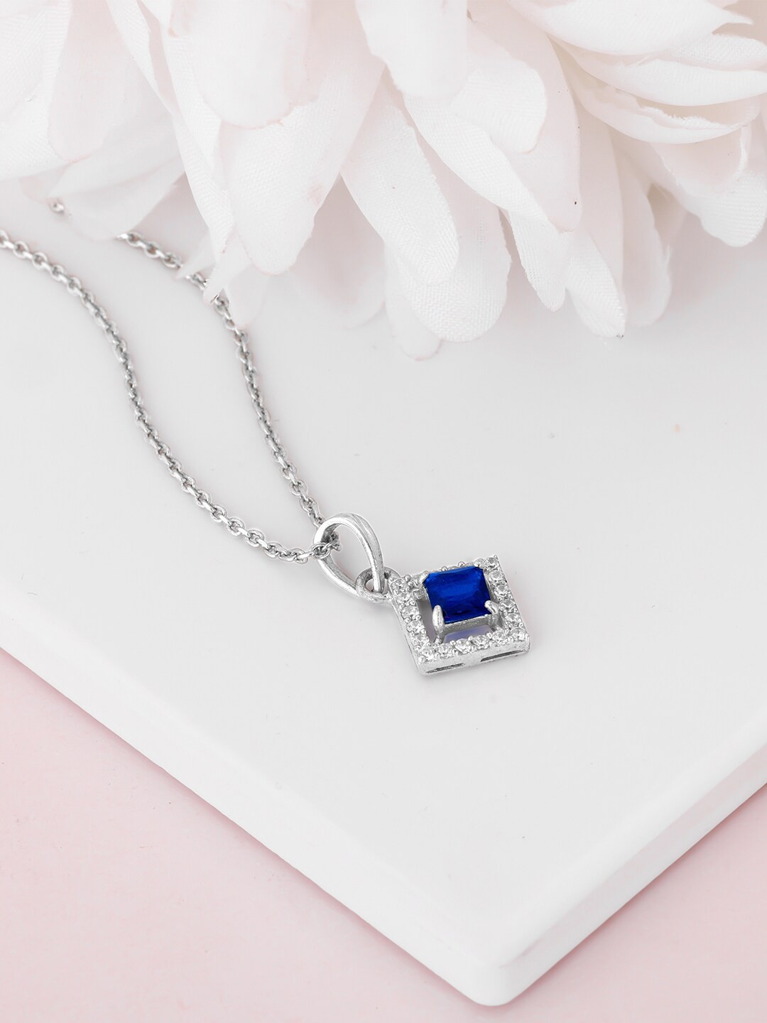 

GIVA 925 Sterling Silver Rhodium-Plated Stone-Studded Pendant With Chain
