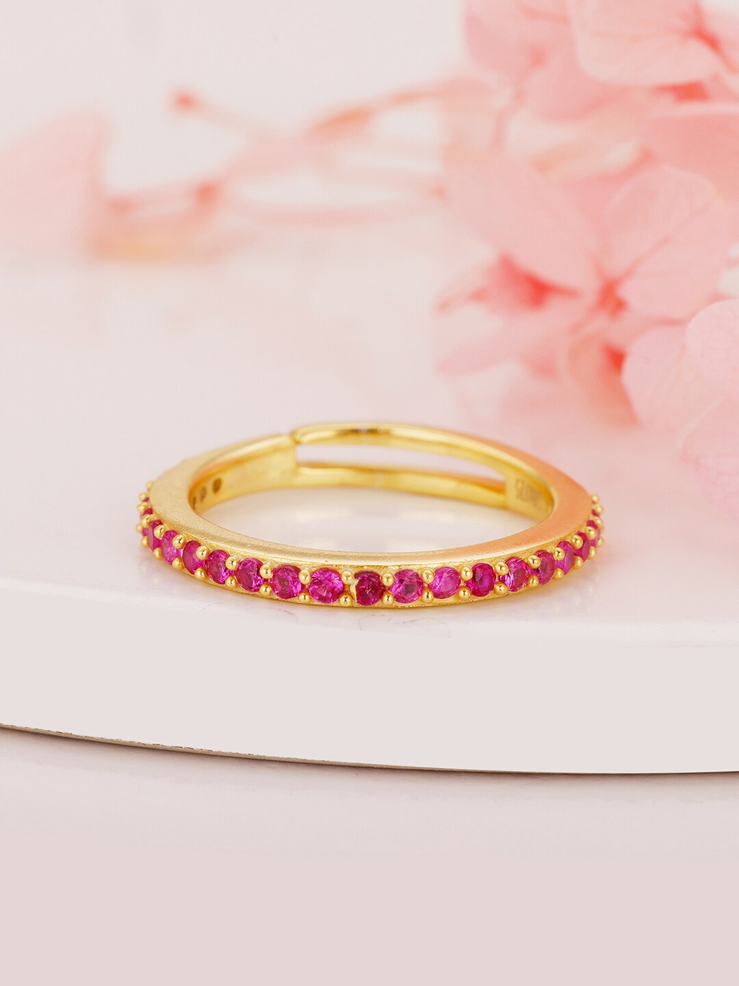 

GIVA 925 Sterling Silver Gold-Plated Stone-Studded Adjustable Finger Ring