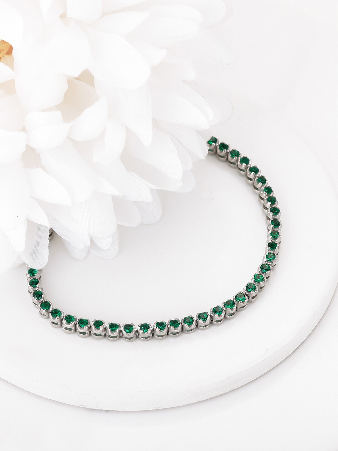 

GIVA 925 Sterling Silver Rhodium-Plated Stone-Studded Adjustable Link Bracelet
