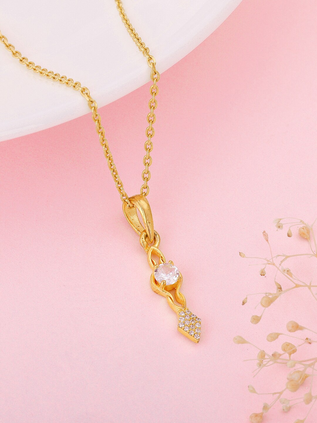 

GIVA 925 Sterling Silver Gold-plated CZ-studded Pendant With Chain