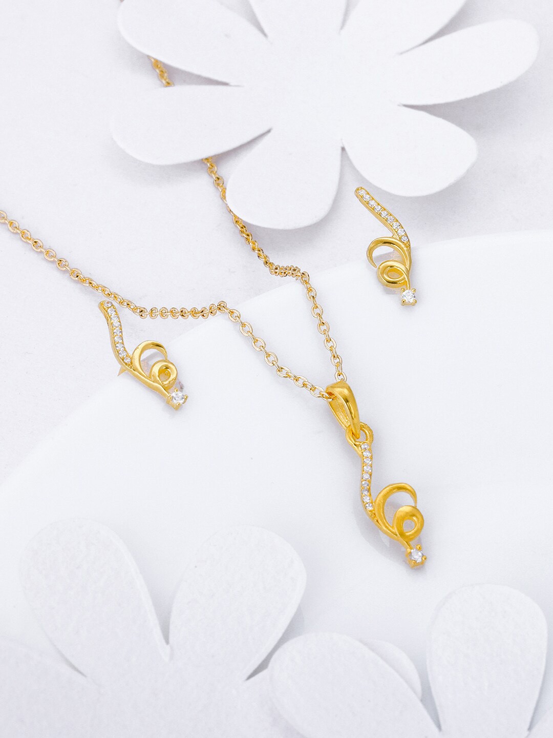 

GIVA 925 Sterling Silver Gold-Plated CZ-studded Jewellery Set