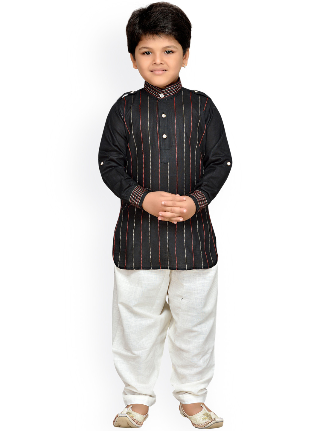

Aj DEZInES Boys Black & White Self-Design Kurta with Salwar