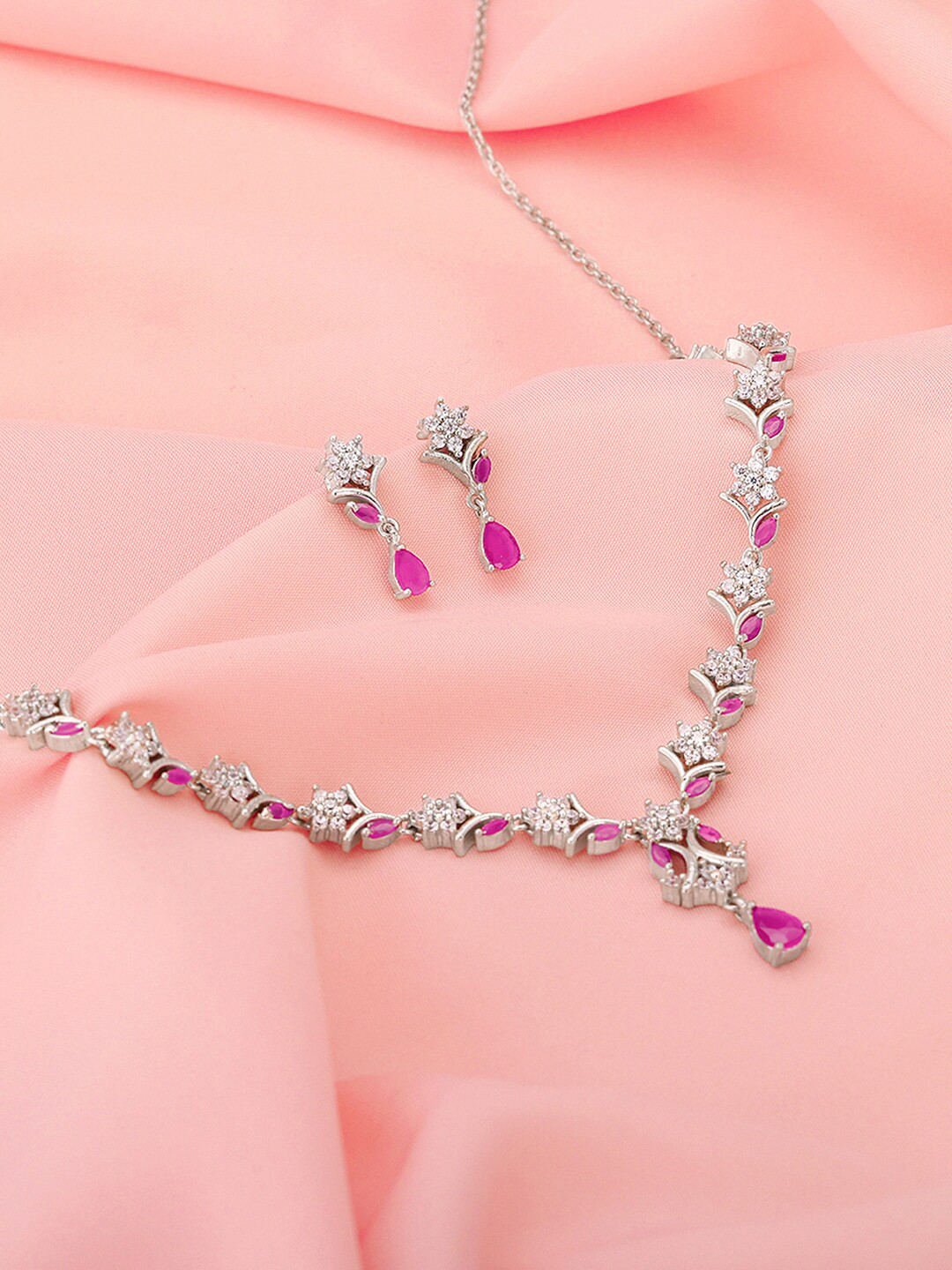 

GIVA 925 Sterling Silver Rhodium-Plated Stone-Studded Jewellery Set