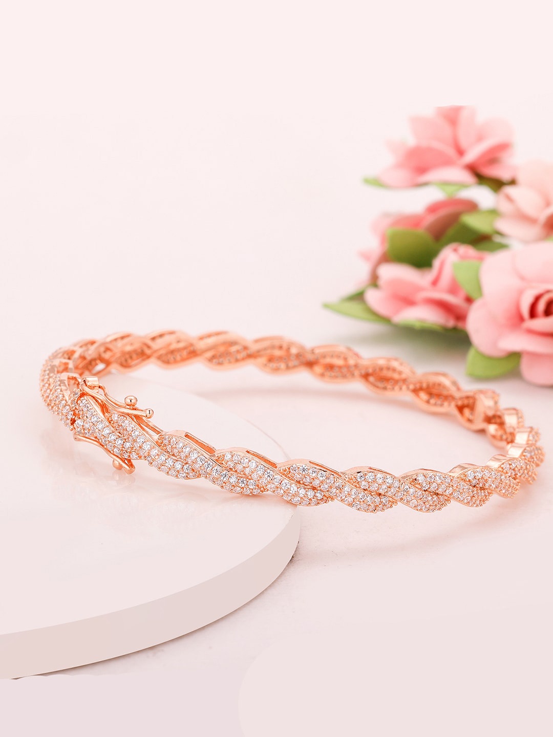 GIVA 925 Sterling Silver Rose Gold-Plated Stone-Studded Bangle