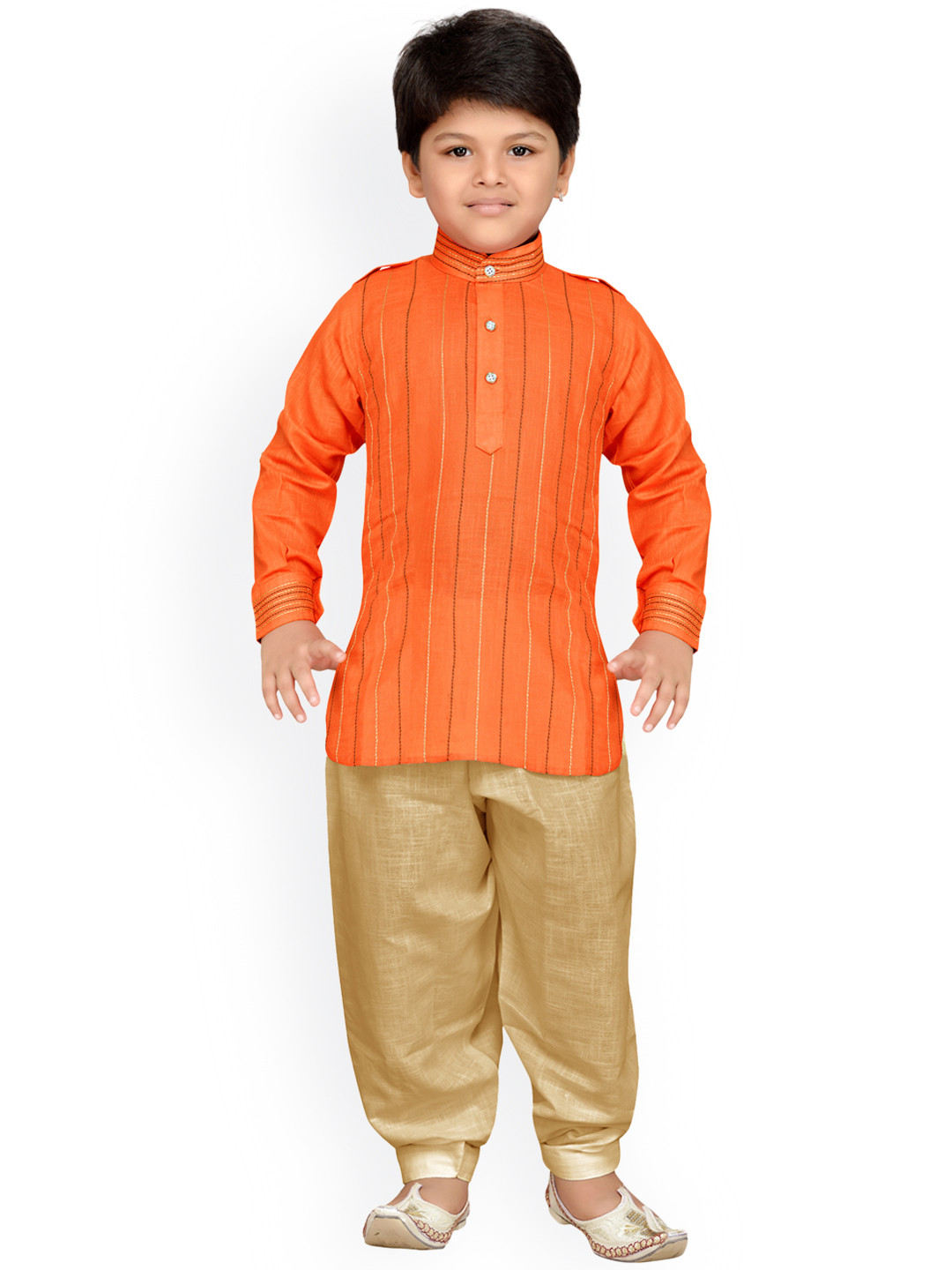 

Aj DEZInES Boys Orange & Beige Self-Design Kurta with Salwar