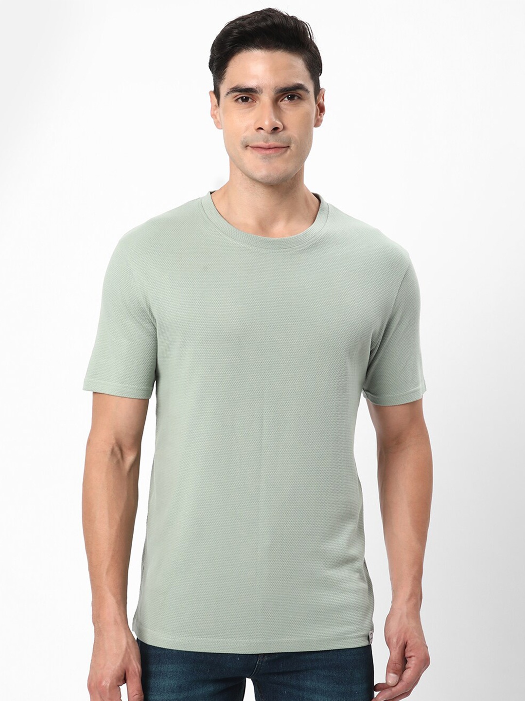 

R&B Round Neck Cotton T-shirt, Green