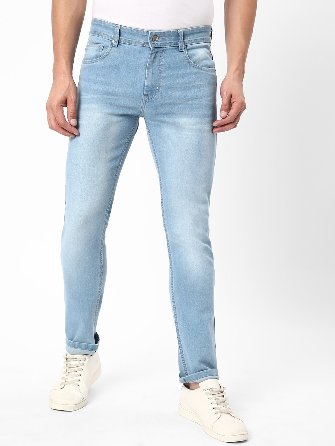 

R&B Men Slim Fit Clean Look Light Fade Jeans, Blue