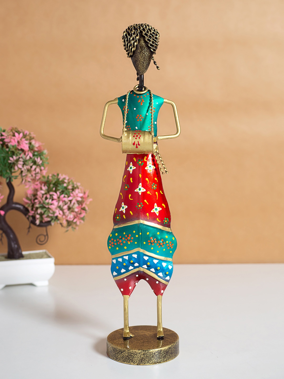 

Golden Peacock Green & Red Musician Figurine Showpiece