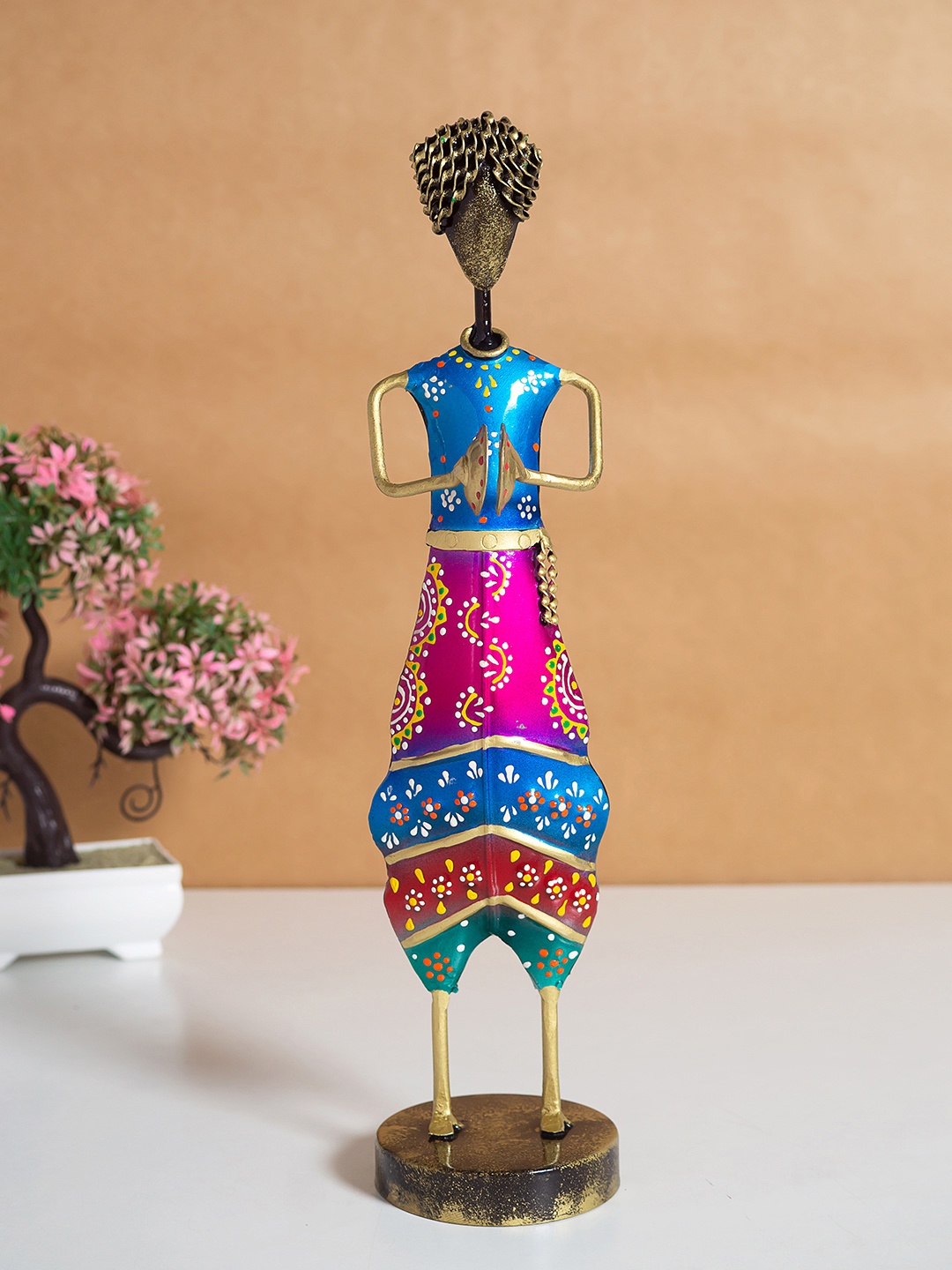 

Golden Peacock Blue & Pink Musician Figurine Showpiece