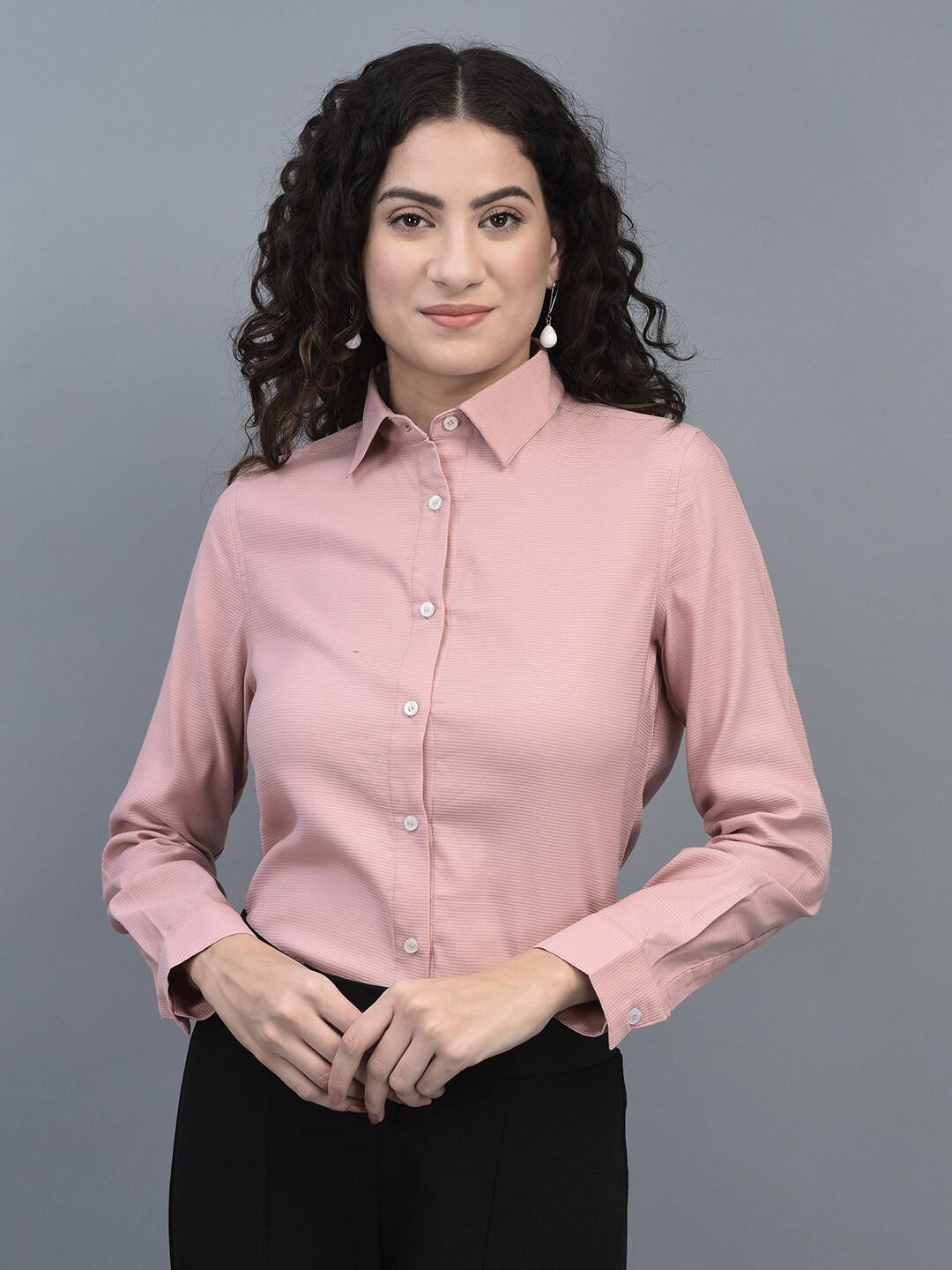

CANOE Relaxed Fit Spread Collar Long Sleeves Cotton Linen Formal Shirt, Pink
