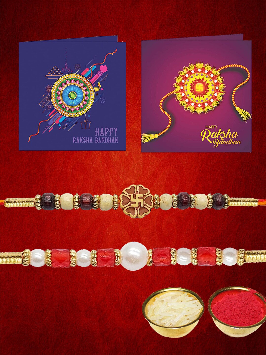 

Anouk Set Of 2 Rakhi And Greeting Card Gift Set, Red