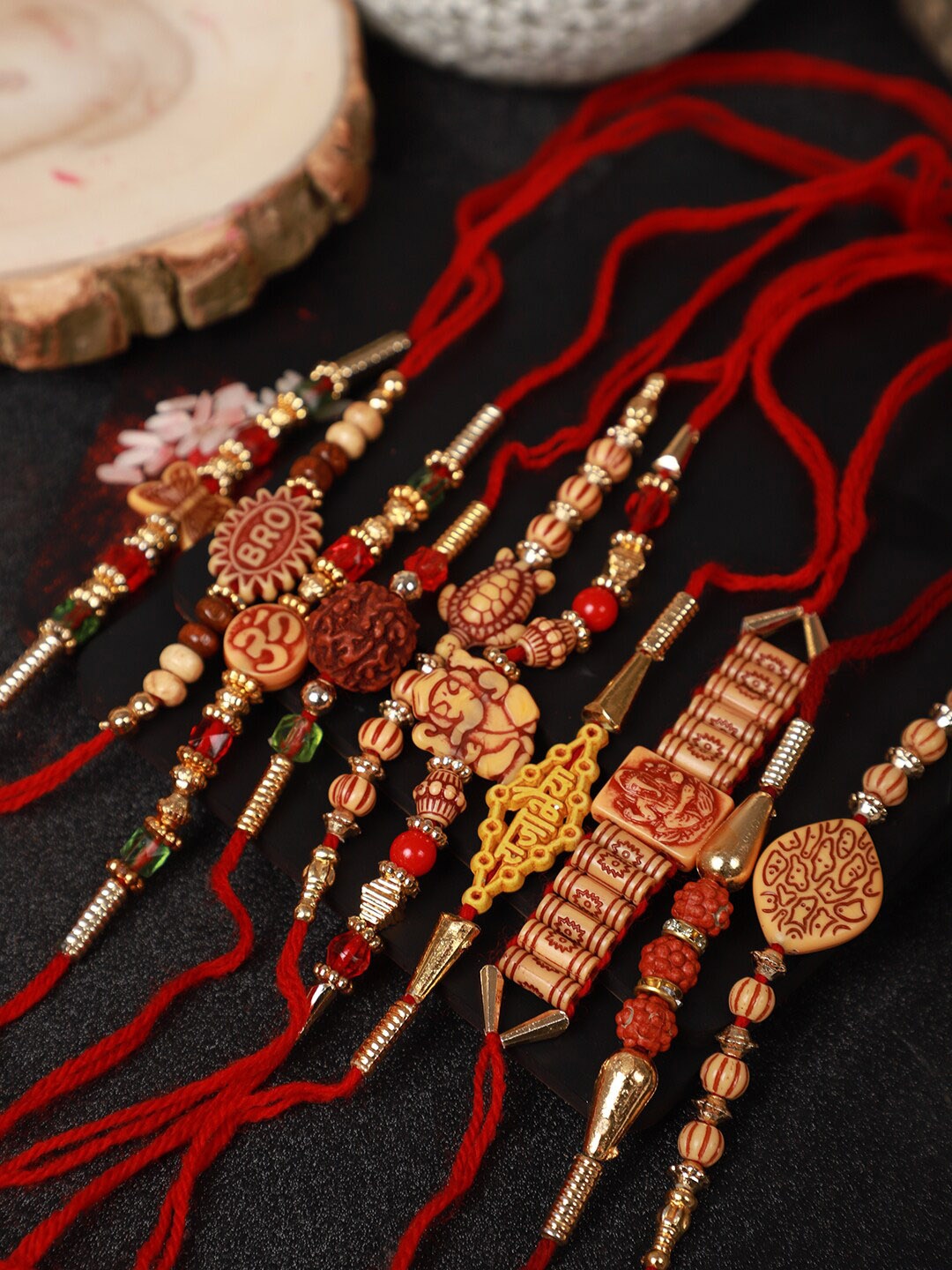 

Anouk Set Of 10 Beaded Rakhi, Red