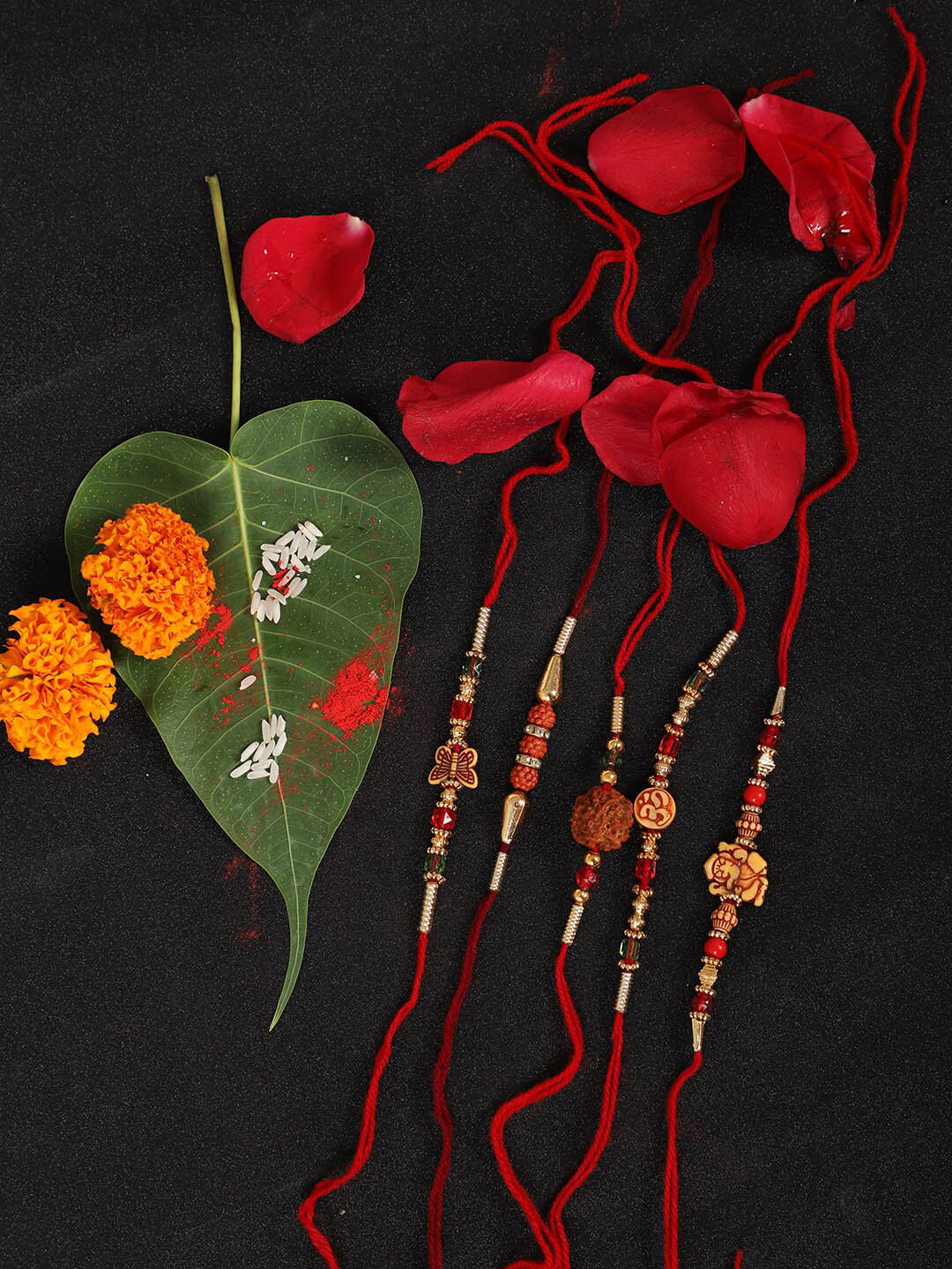 

Anouk Set Of 5 Beaded Rakhi, Red