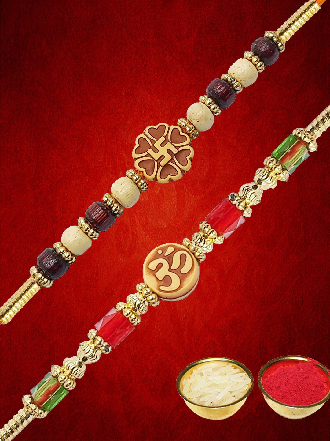 

Anouk Unisex Set Of 2 Beaded Thread Rakhi, Gold