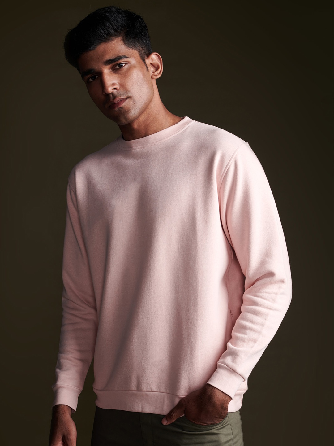 

Beyours Round Neck Long Sleeves Pullover Cotton Sweatshirt, Pink