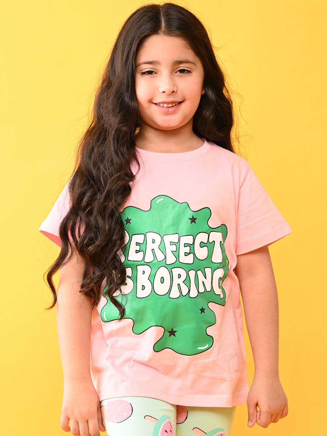 

Anthrilo Girls Typography Printed Cotton T-shirt, Pink