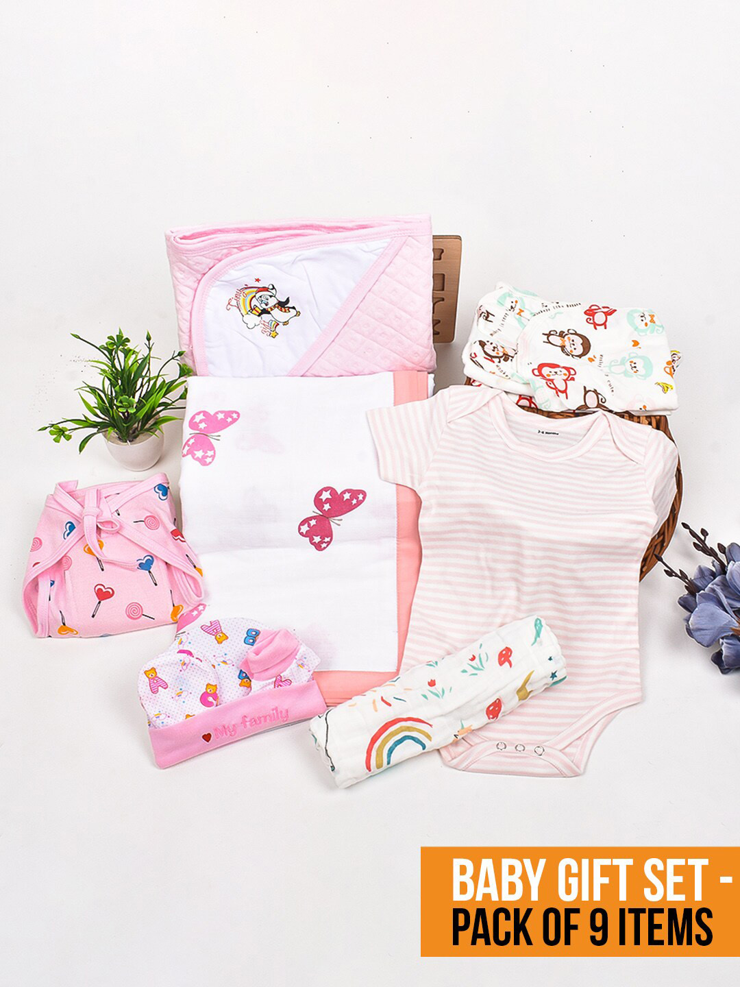 

Moms Home Infants Set Of 9 Pure Cotton Baby Apparel Gift Set, Pink
