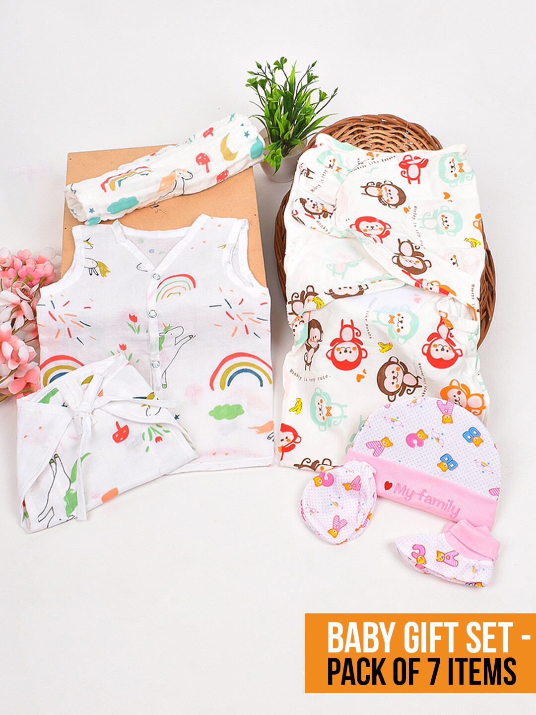 

Moms Home Infants Kids Printed Organic Cotton Baby Apparel Gift Set, White