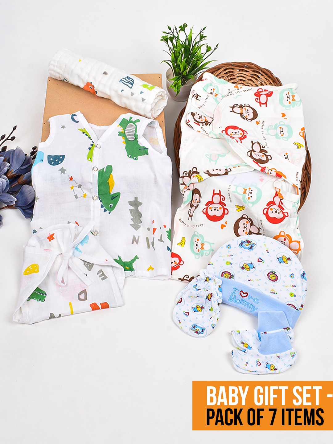 

Moms Home Infants Set Of 7 Organic Cotton Baby Apparel Gift Set, White
