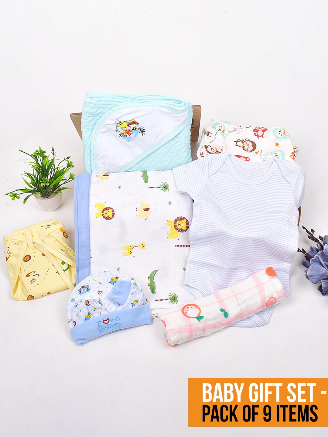 

Moms Home Infants Set Of 9 Pure Cotton Baby Apparel Gift Set, White