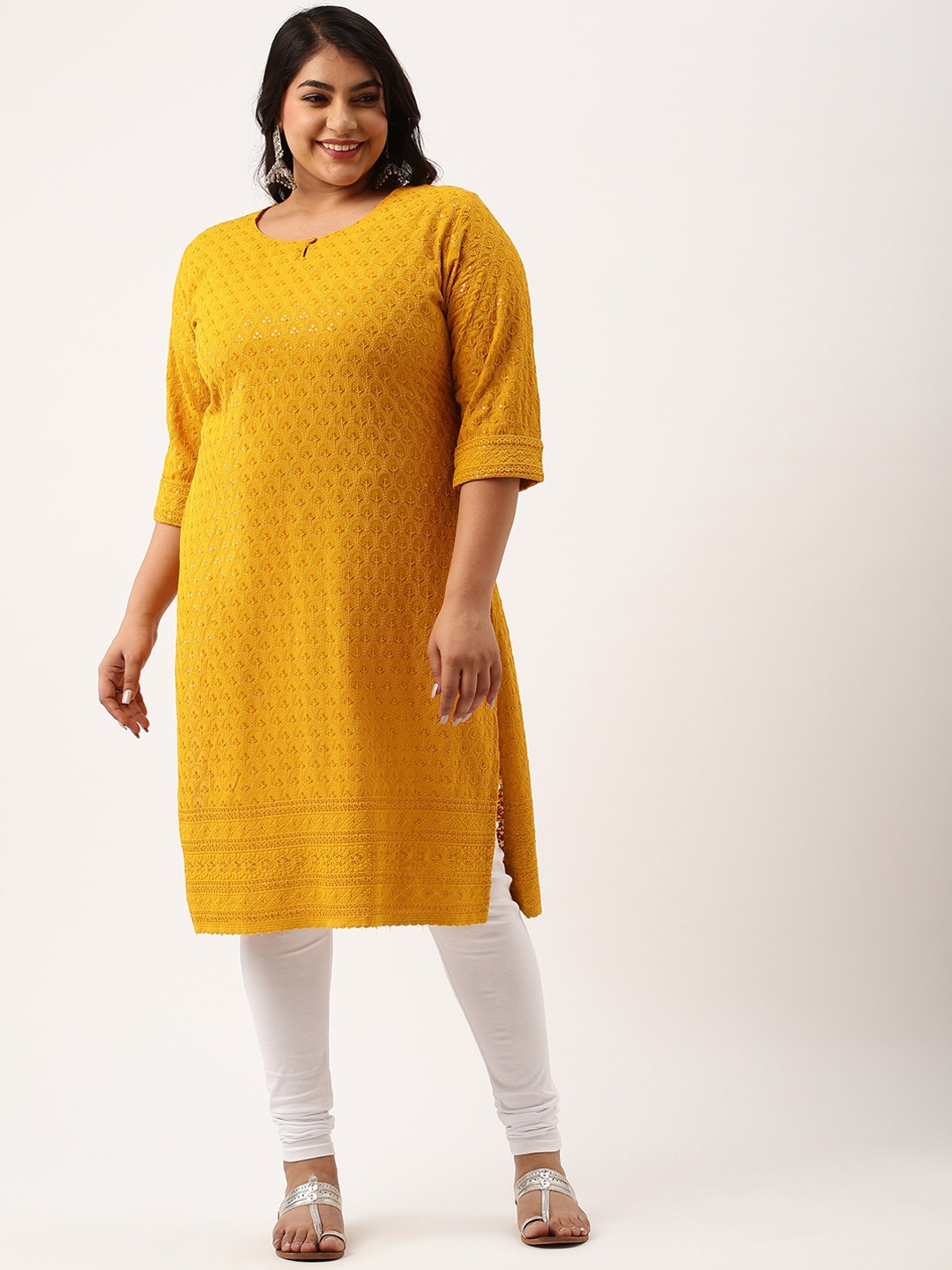 

Zola Plus Plus Size Ethnic Motifs Embroidered Sequins Detail Kurta, Mustard