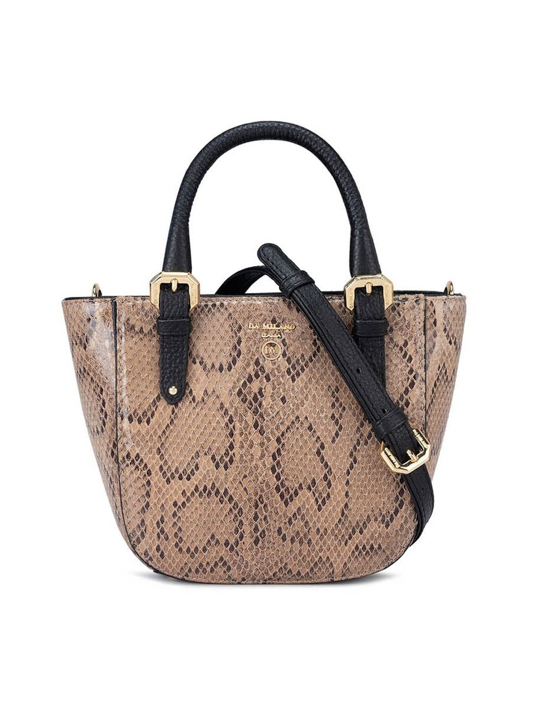 

Da Milano Animal Printed Half Moon Leather Satchel Bag with Cut Work, Beige