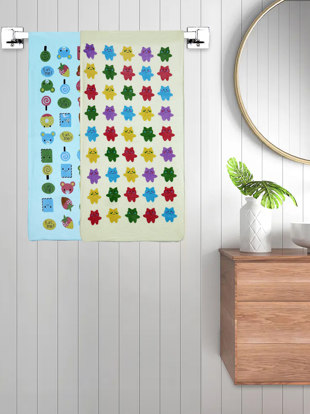 

FABINALIV Kids Yellow & Blue 2-Pieces Printed Cotton Bath Towels