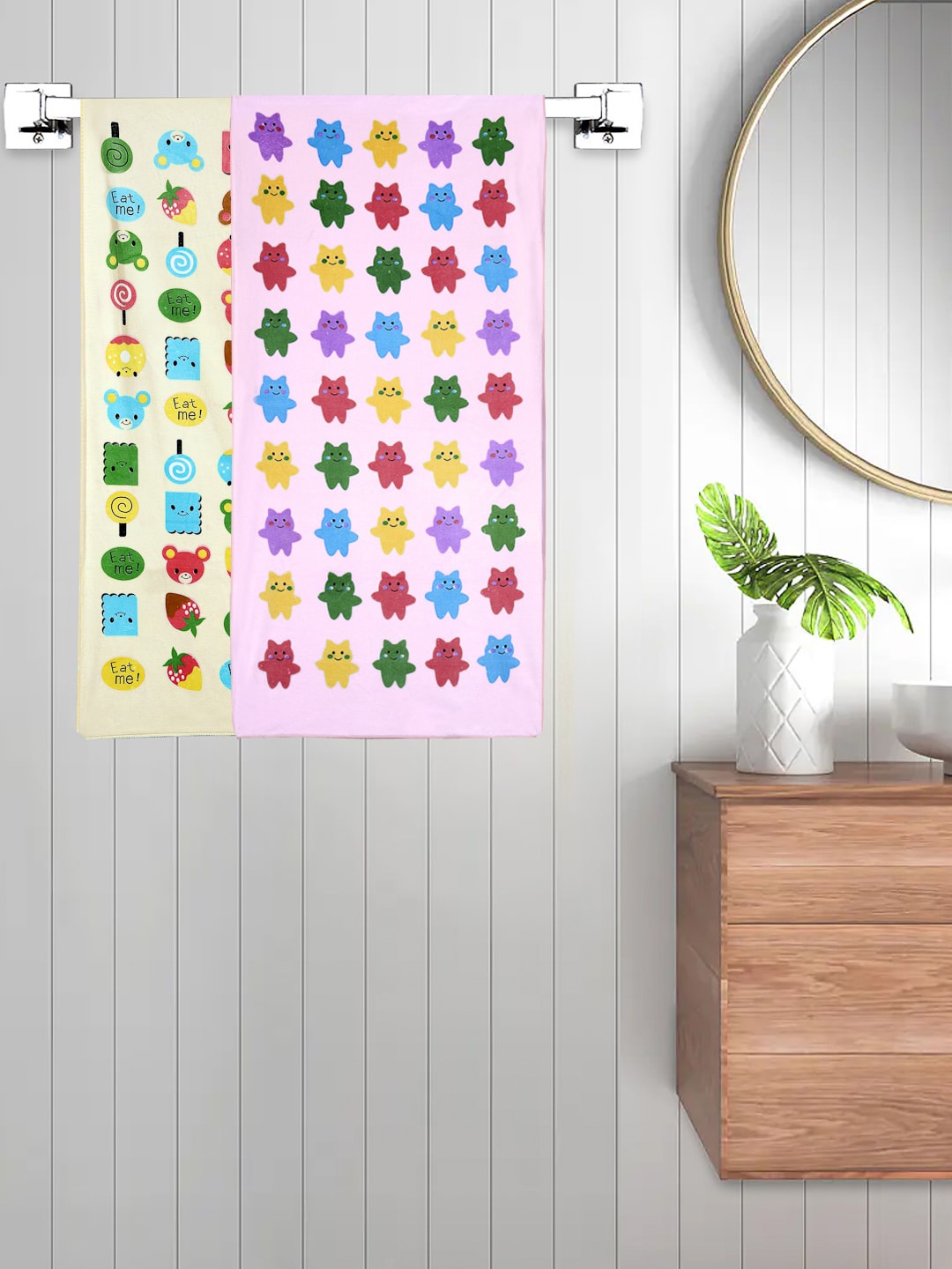 

FABINALIV Kids Yellow & Pink 2-Pieces Printed 420 GSM Cotton Bath Towels