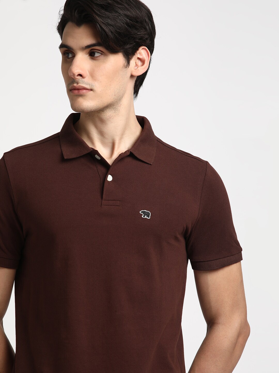 

THE BEAR HOUSE Polo Collar Slim Fit Pure Cotton T-shirt, Brown