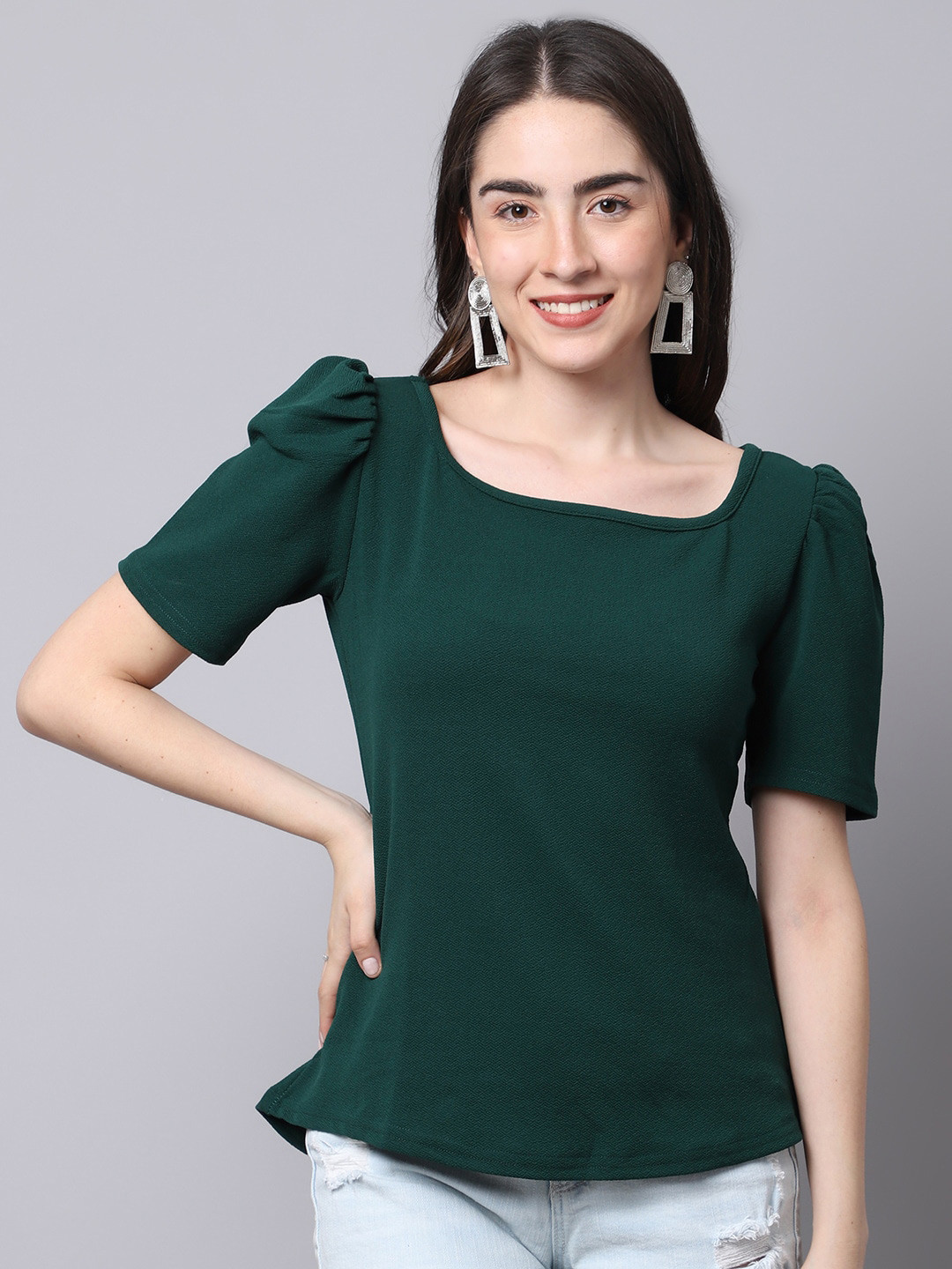 

BAESD Square Neck Puff Sleeves Top, Green