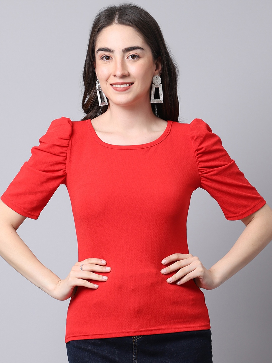 

BAESD Square Neck Puff Sleeve Top, Red