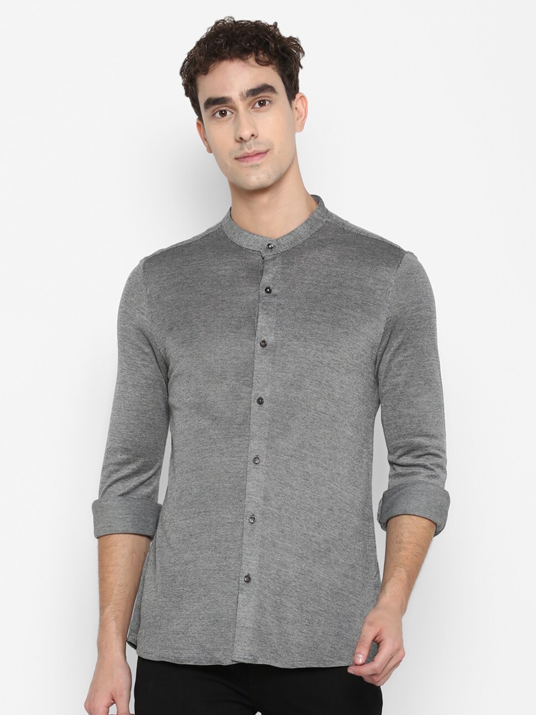 

Turtle Modern Mandarin Collar Skinny Fit Cotton Shirt, Grey