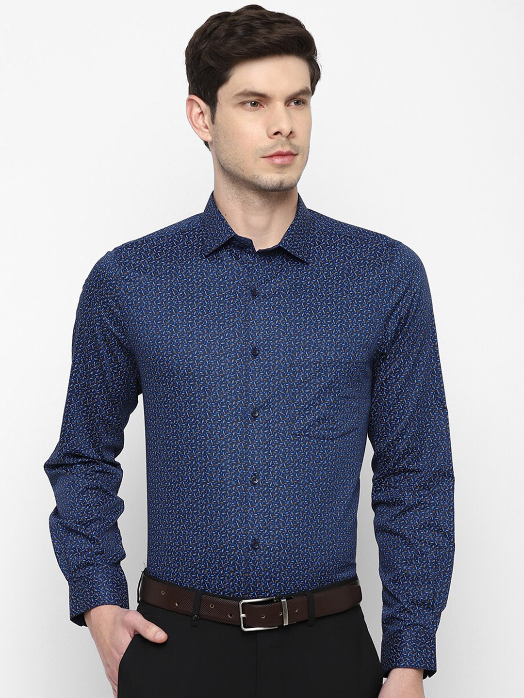 

Turtle Modern Micro Ditsy Printed Pure Cotton Formal Shirt, Navy blue