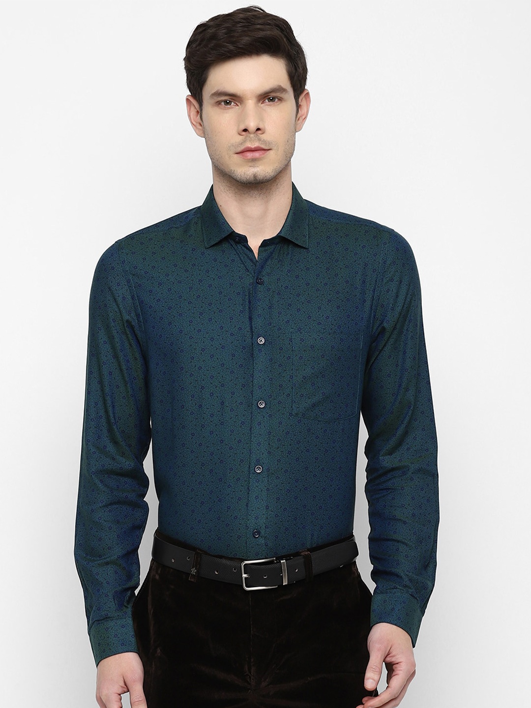 

Turtle Modern Slim Fit Formal Printed Opaque Pure Cotton Formal Shirt, Teal