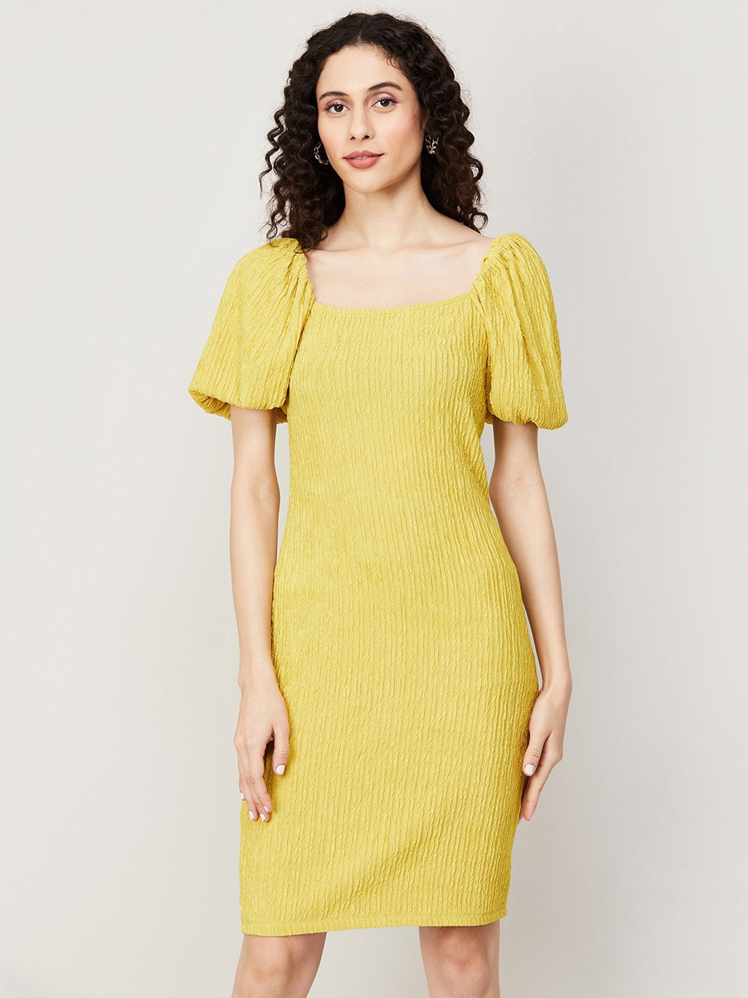 

CODE by Lifestyle Self Design Puff Sleeves Sheath Dress, Yellow