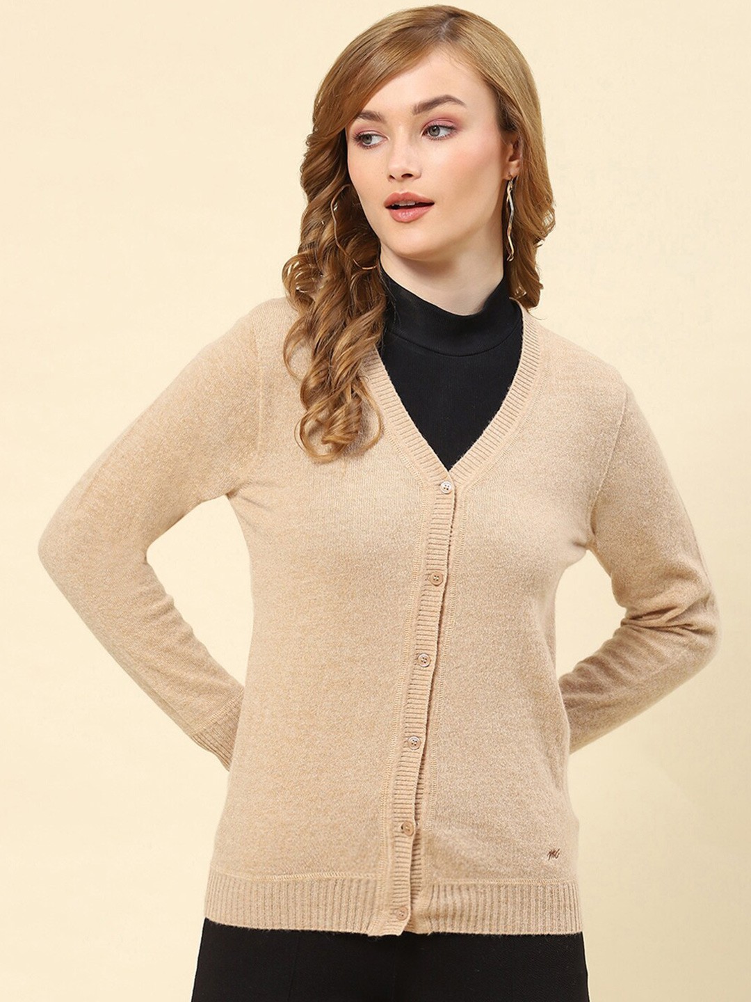 

Monte Carlo V-Neck Woollen Cardigan, Camel brown