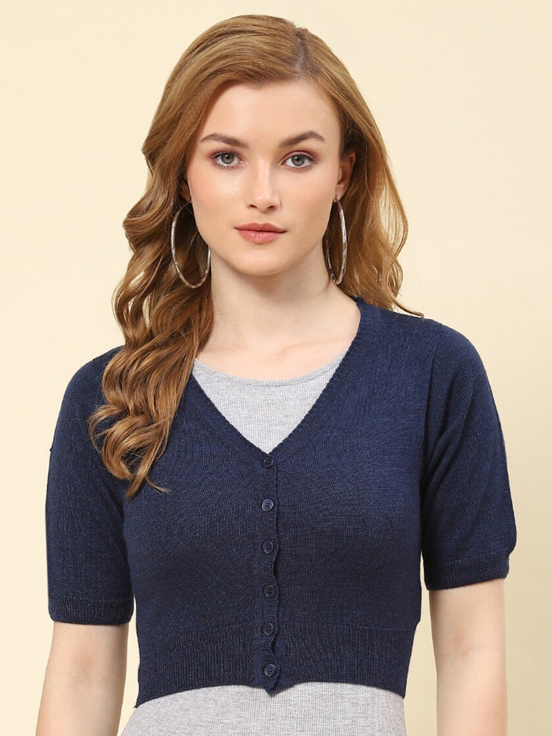 

Monte Carlo V-Neck Woollen Crop Cardigan, Navy blue