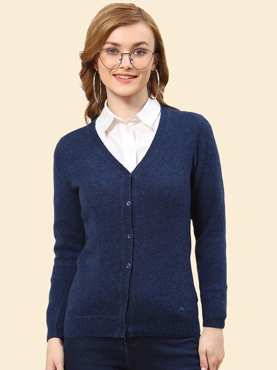 

Monte Carlo V-Neck Woollen Cardigan, Navy blue