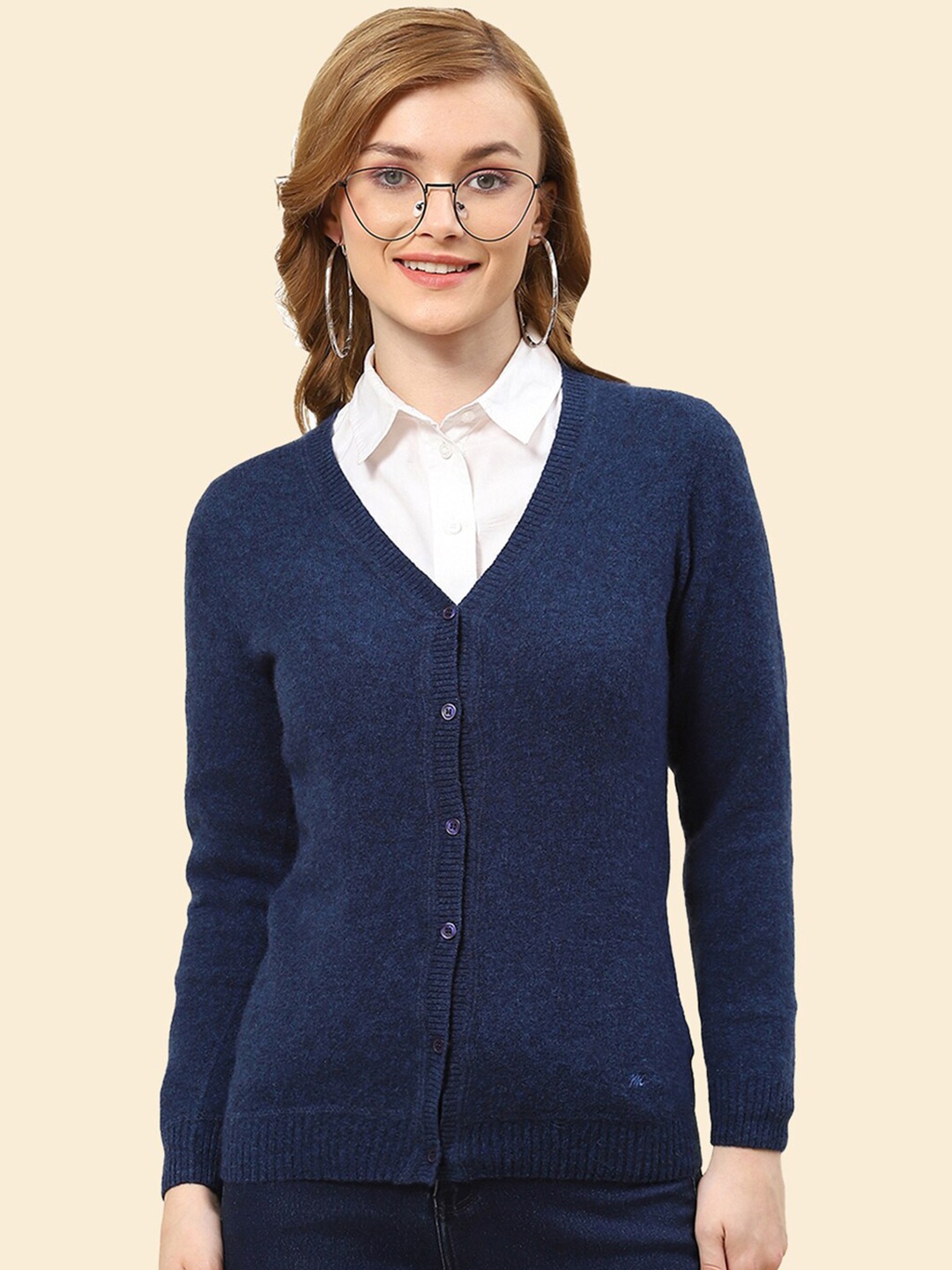 

Monte Carlo V-Neck Woollen Cardigan, Navy blue