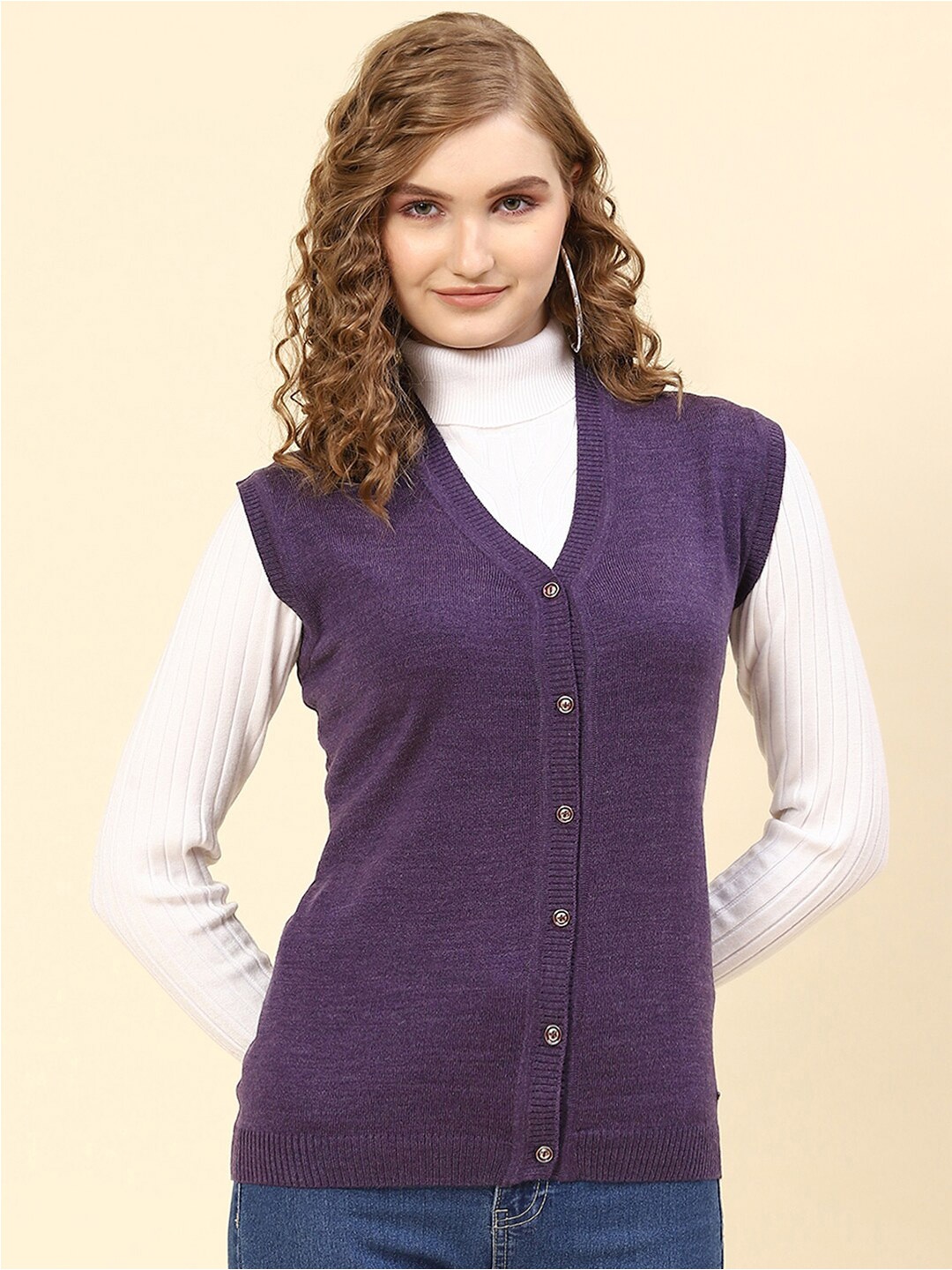 

Monte Carlo V-Neck Woollen Cardigan, Purple