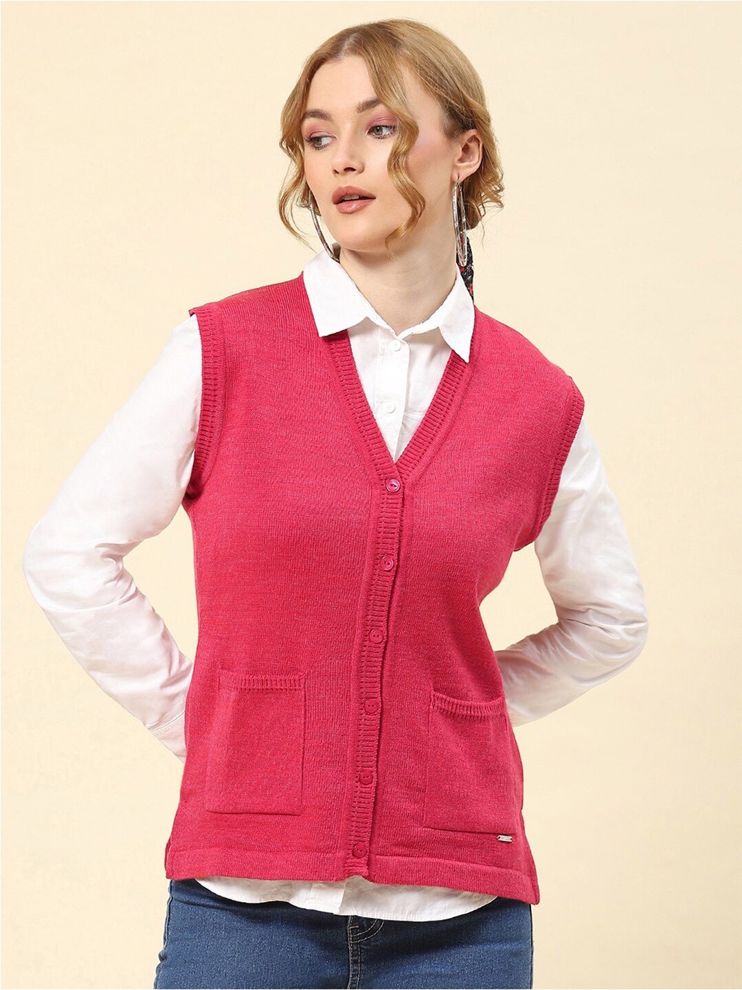 

Monte Carlo V-Neck Woollen Cardigan, Pink