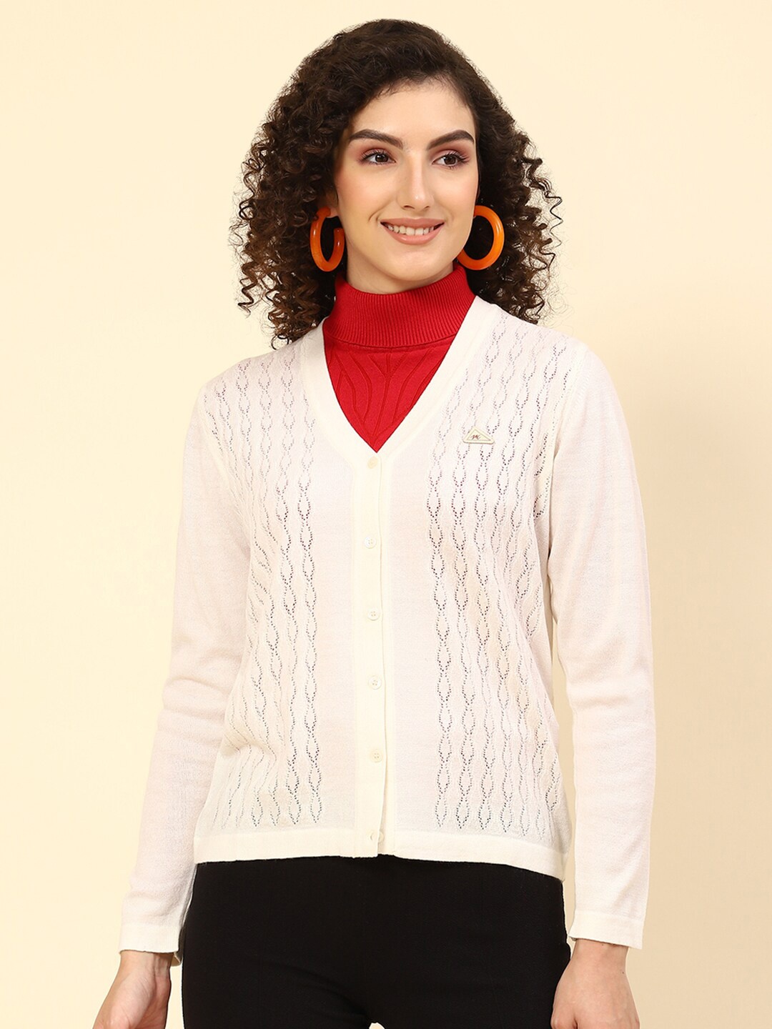 

Monte Carlo V-Neck Open Knit Woollen Cardigan, Off white