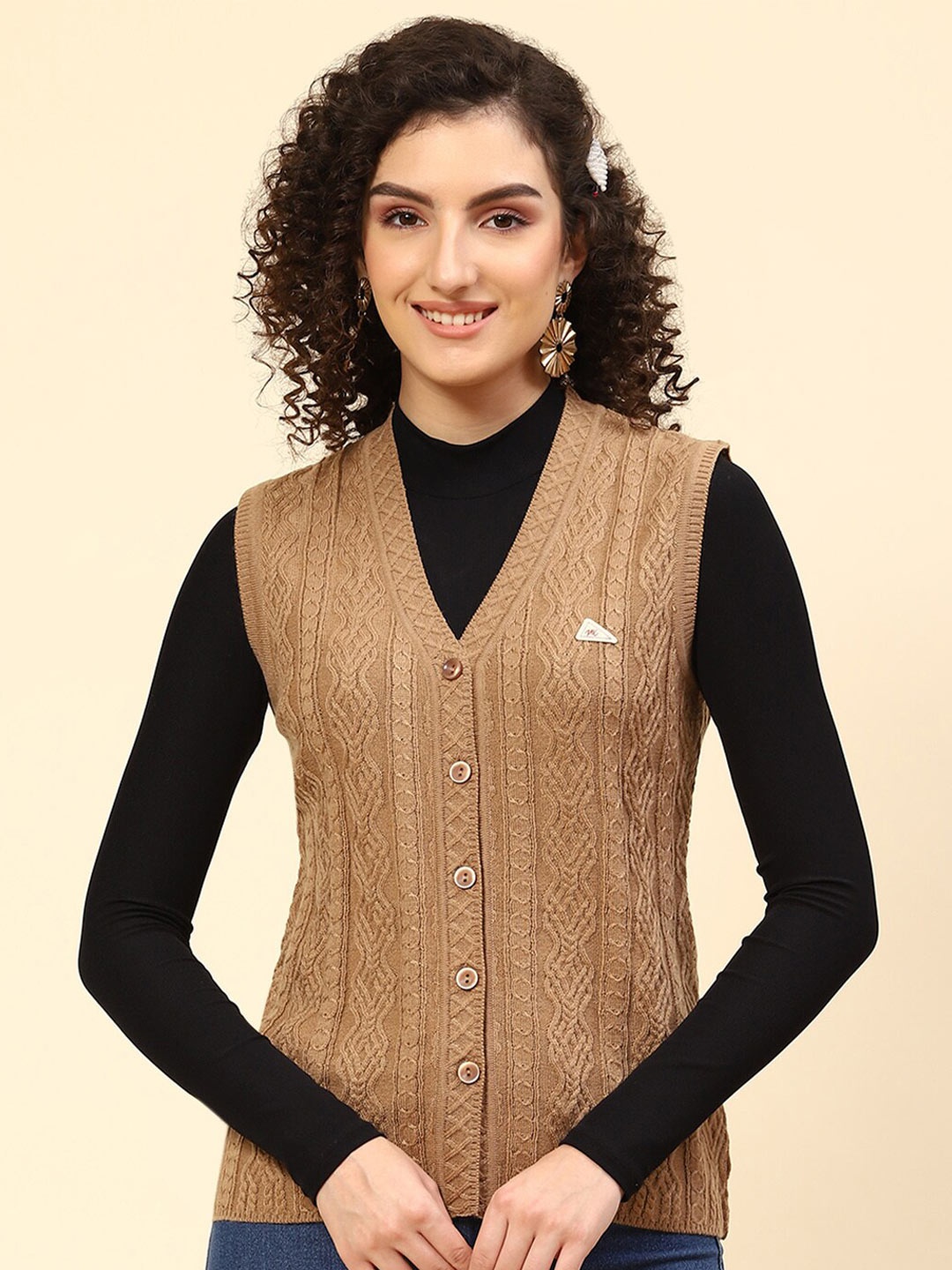 

Monte Carlo Cable Knit Woollen Cardigan, Camel brown