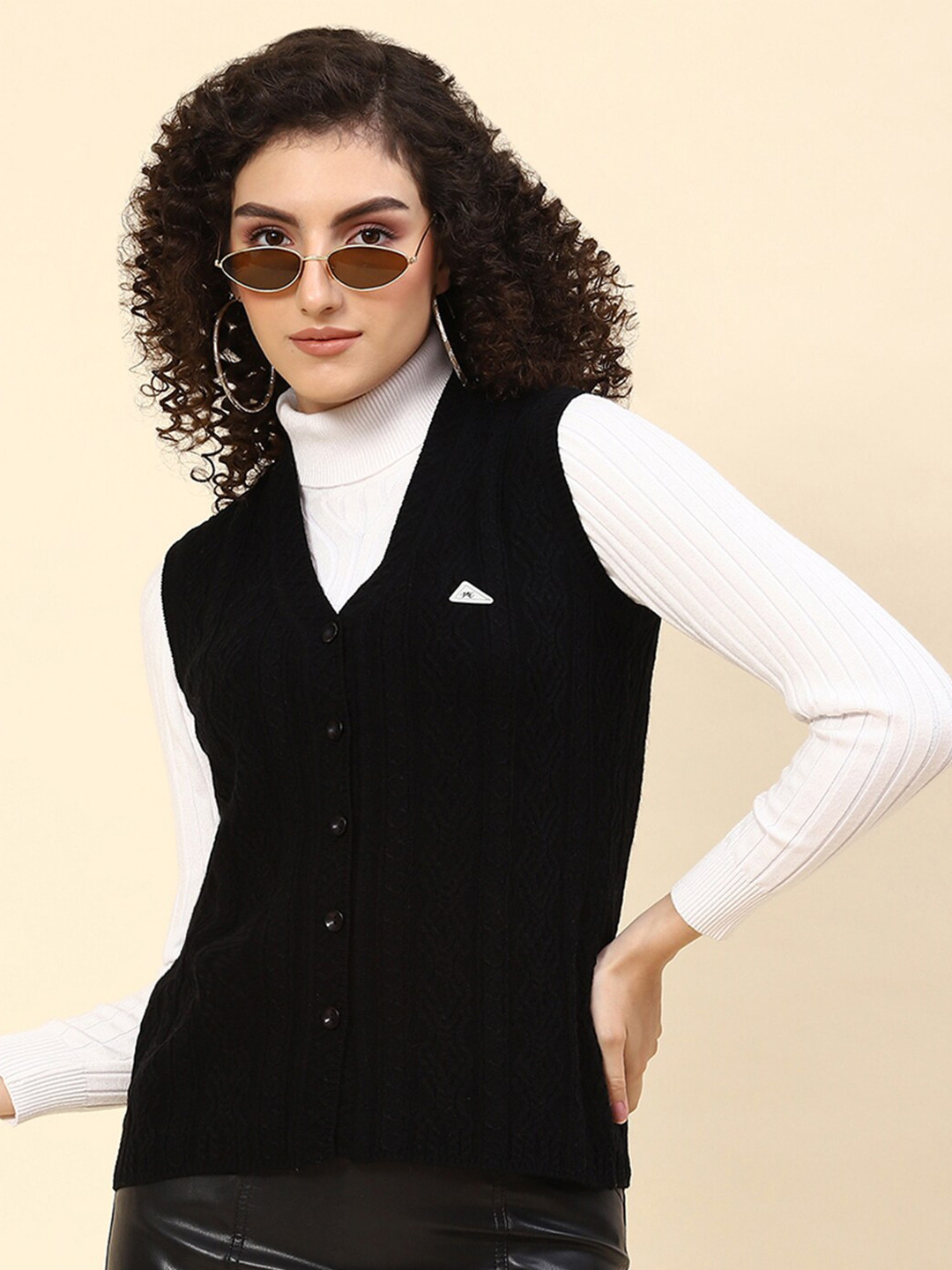 

Monte Carlo Cable Knit Woollen Cardigan, Black