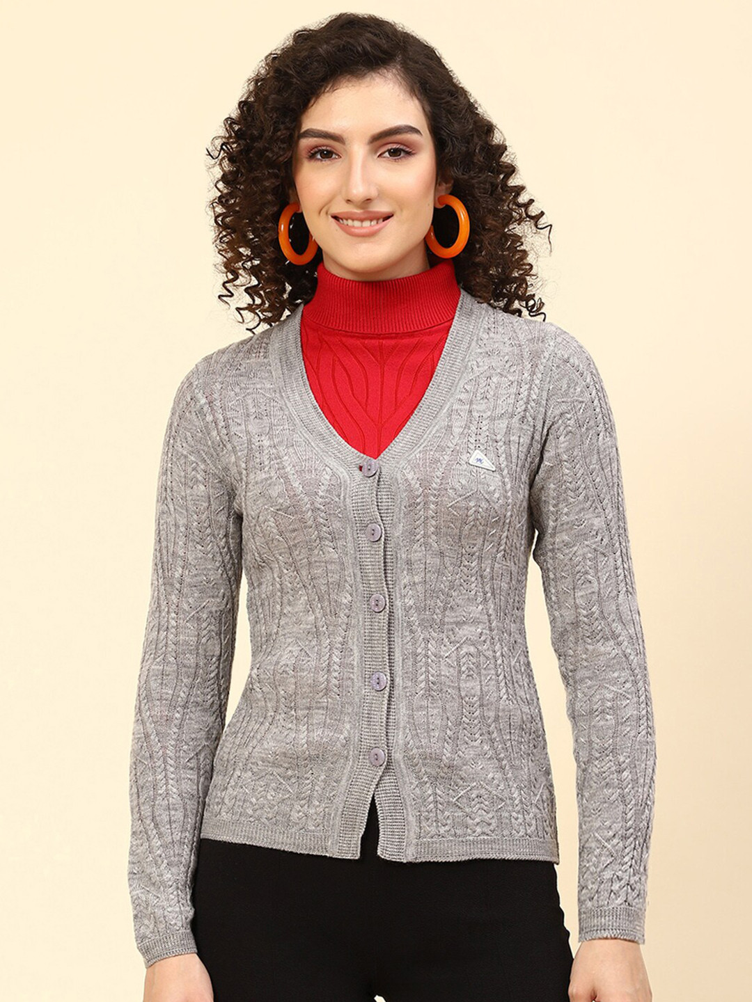 

Monte Carlo V-Neck Cable Knit Woollen Cardigan, Grey