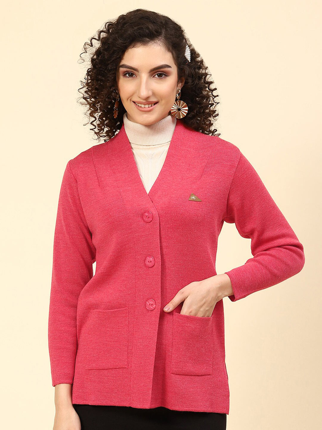 

Monte Carlo V-Neck Woollen Cardigan, Pink