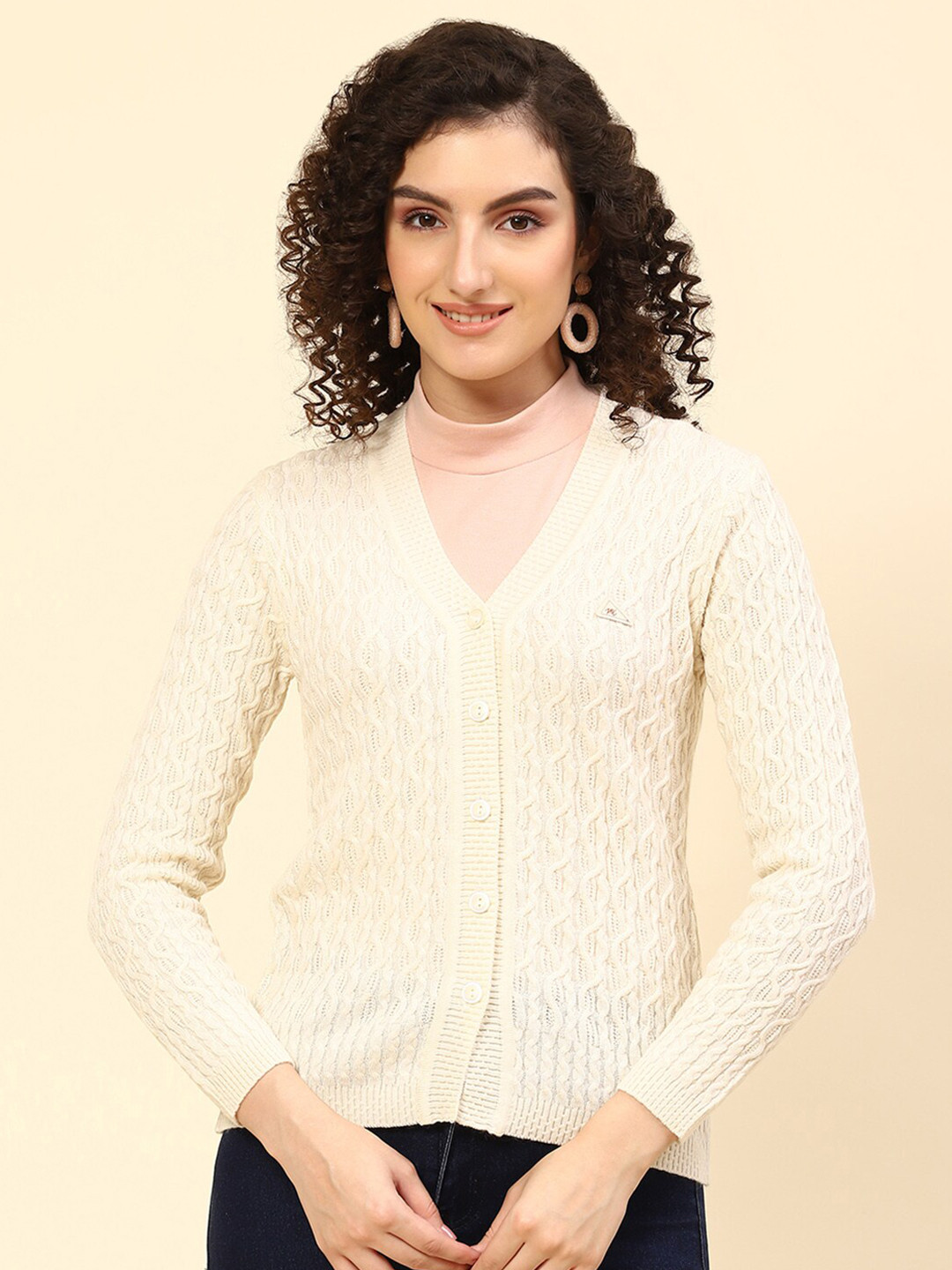 

Monte Carlo Cable Knit Woollen Cardigan, Cream